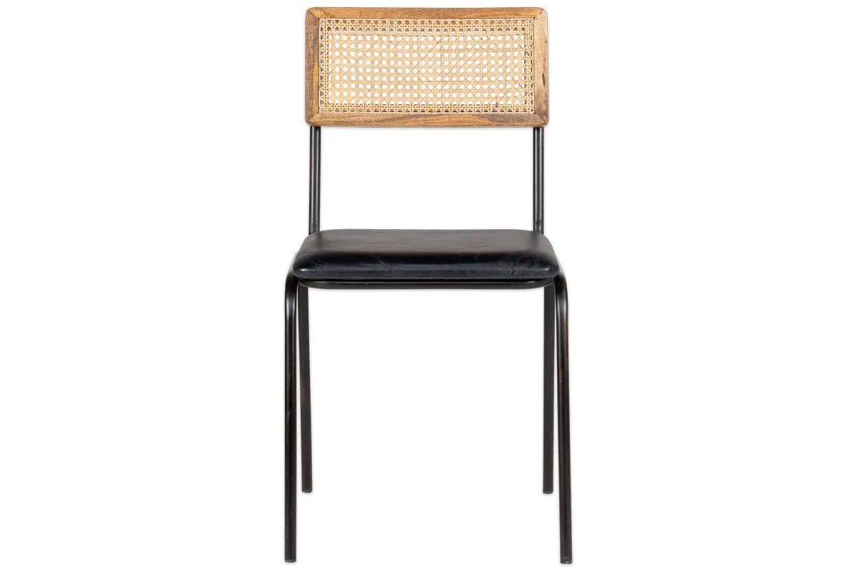 Iswa Leather & Cane Dining Chair - Black