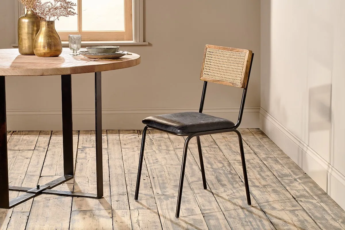 Iswa Leather & Cane Dining Chair - Black