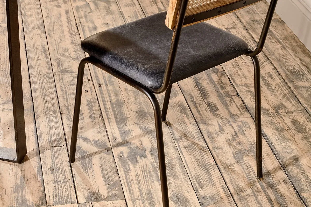 Iswa Leather & Cane Dining Chair - Black