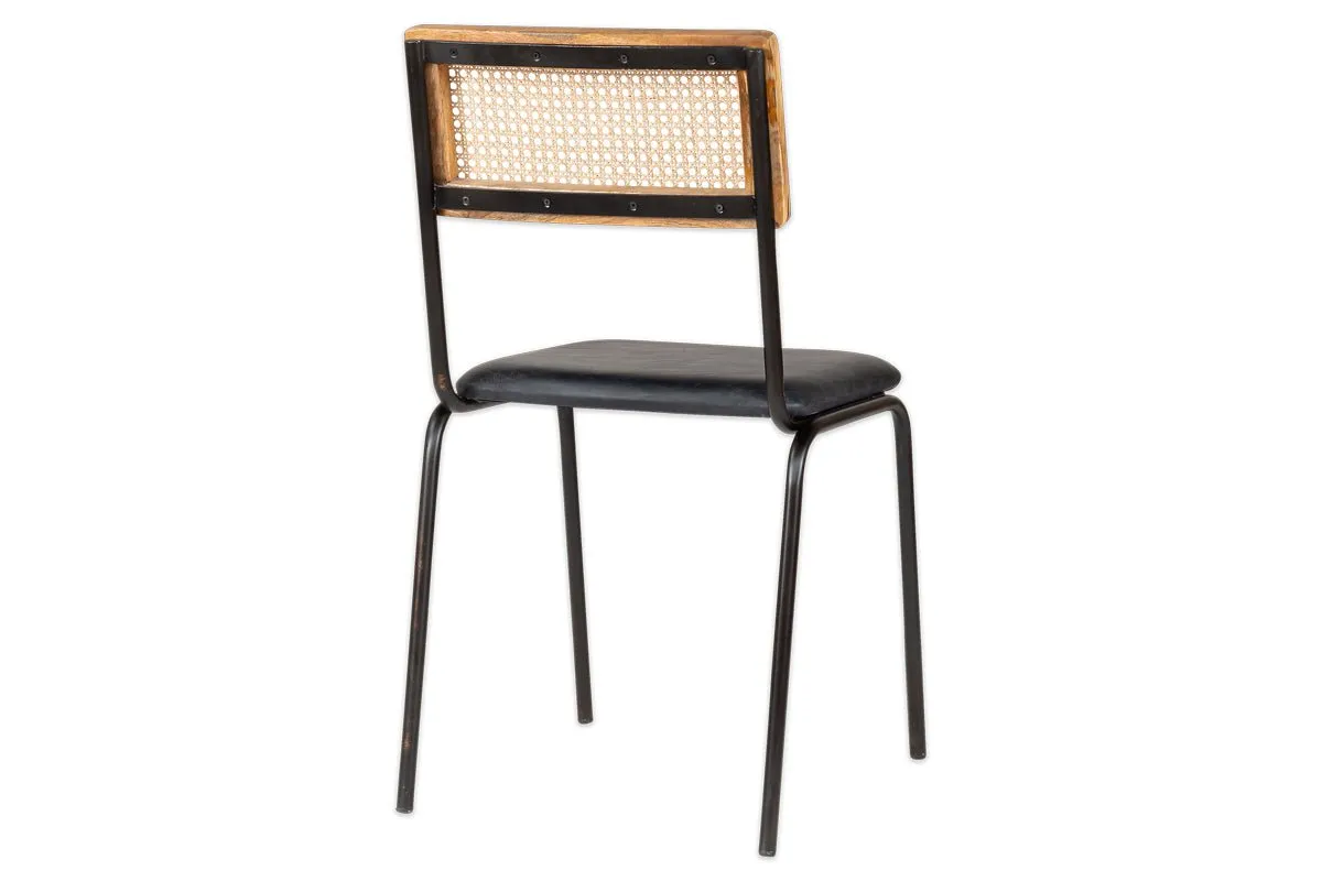 Iswa Leather & Cane Dining Chair - Black