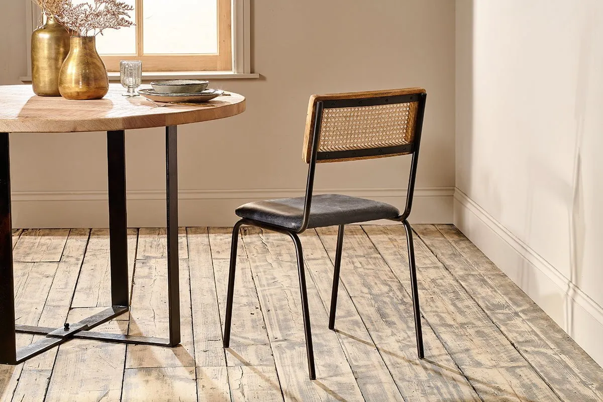 Iswa Leather & Cane Dining Chair - Black