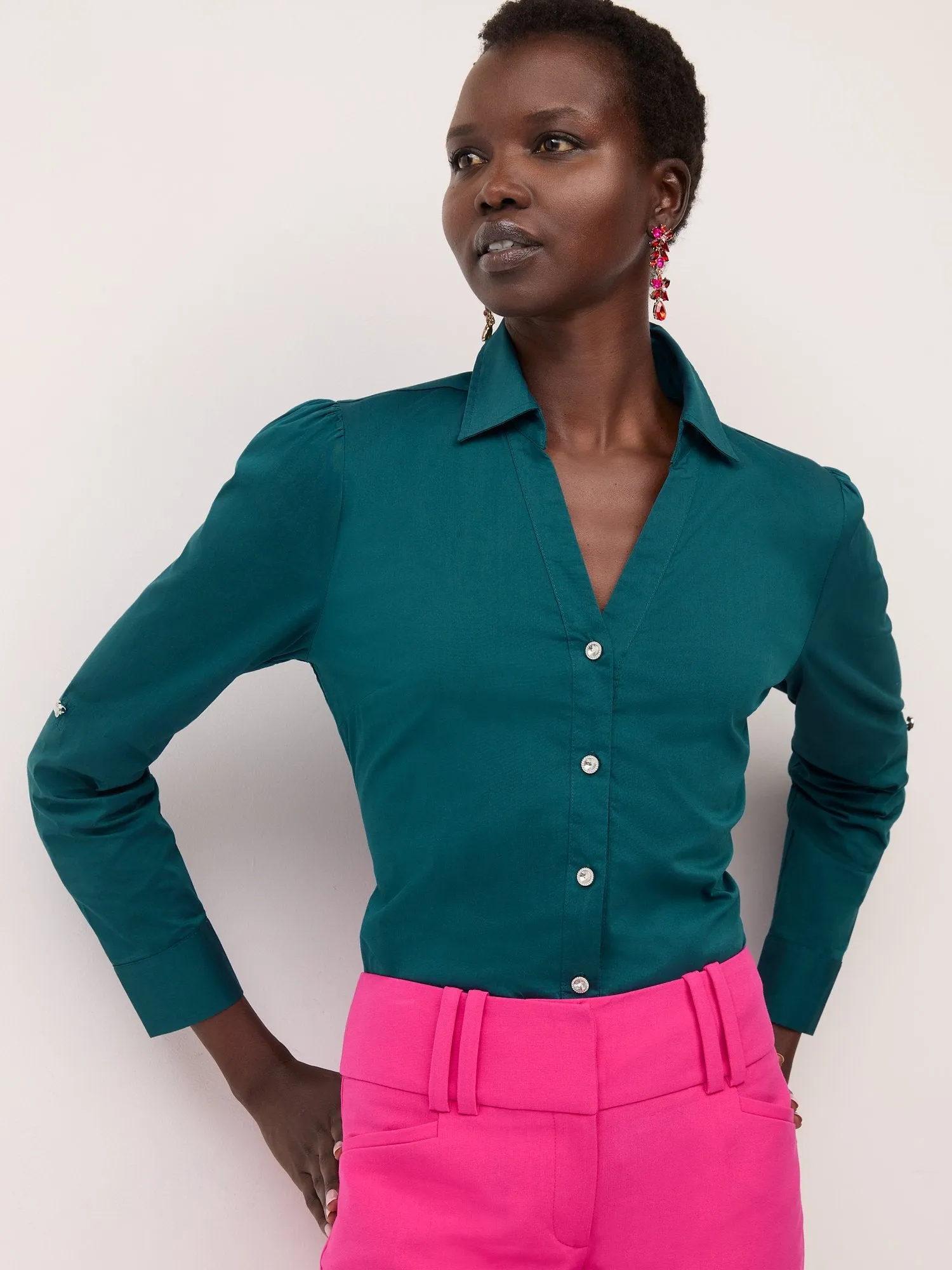 Jewel Puff-Sleeve Button-Front - NY&C Madison Shirt®
