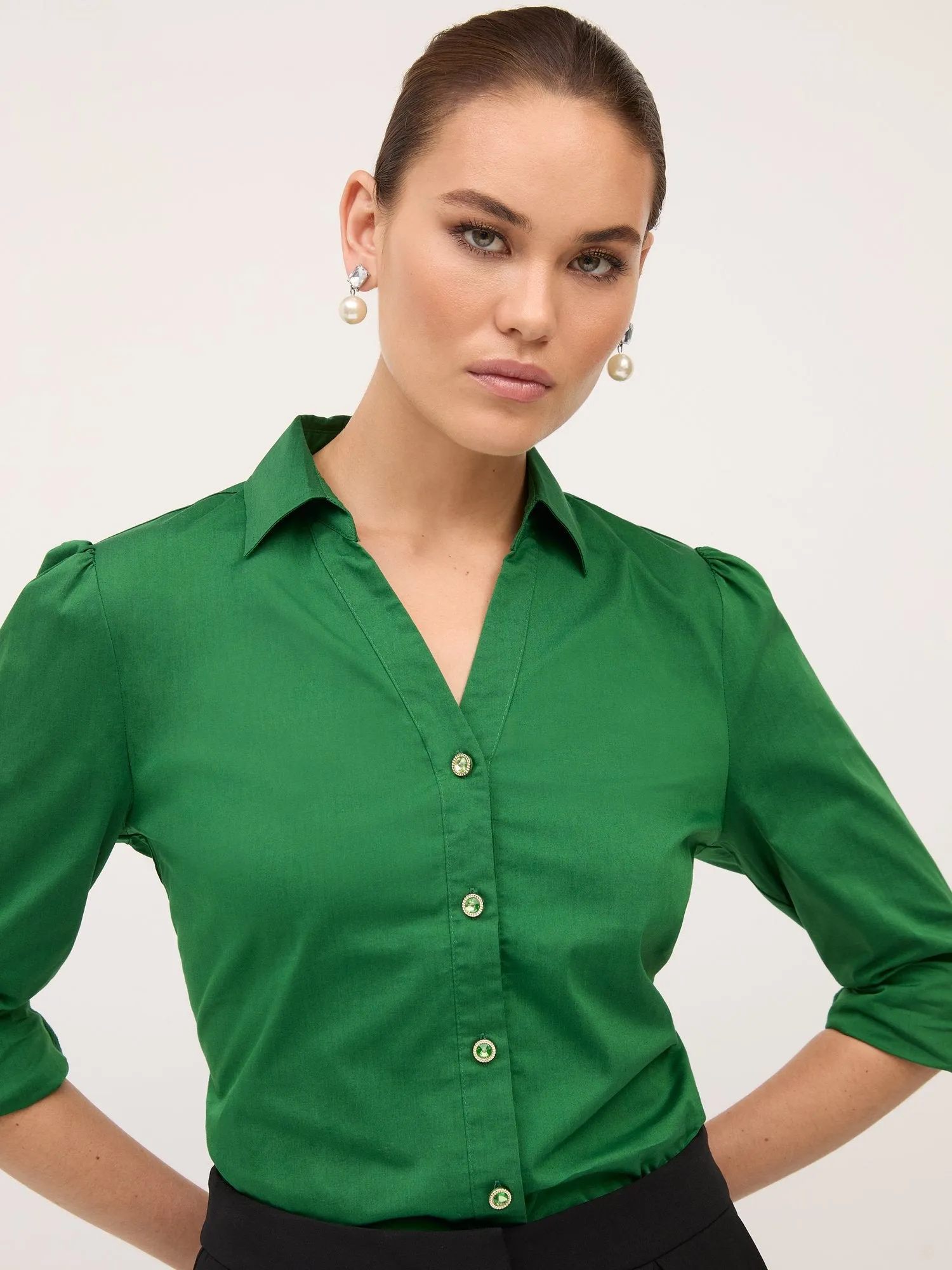 Jewel Puff-Sleeve Button-Front - NY&C Madison Shirt®