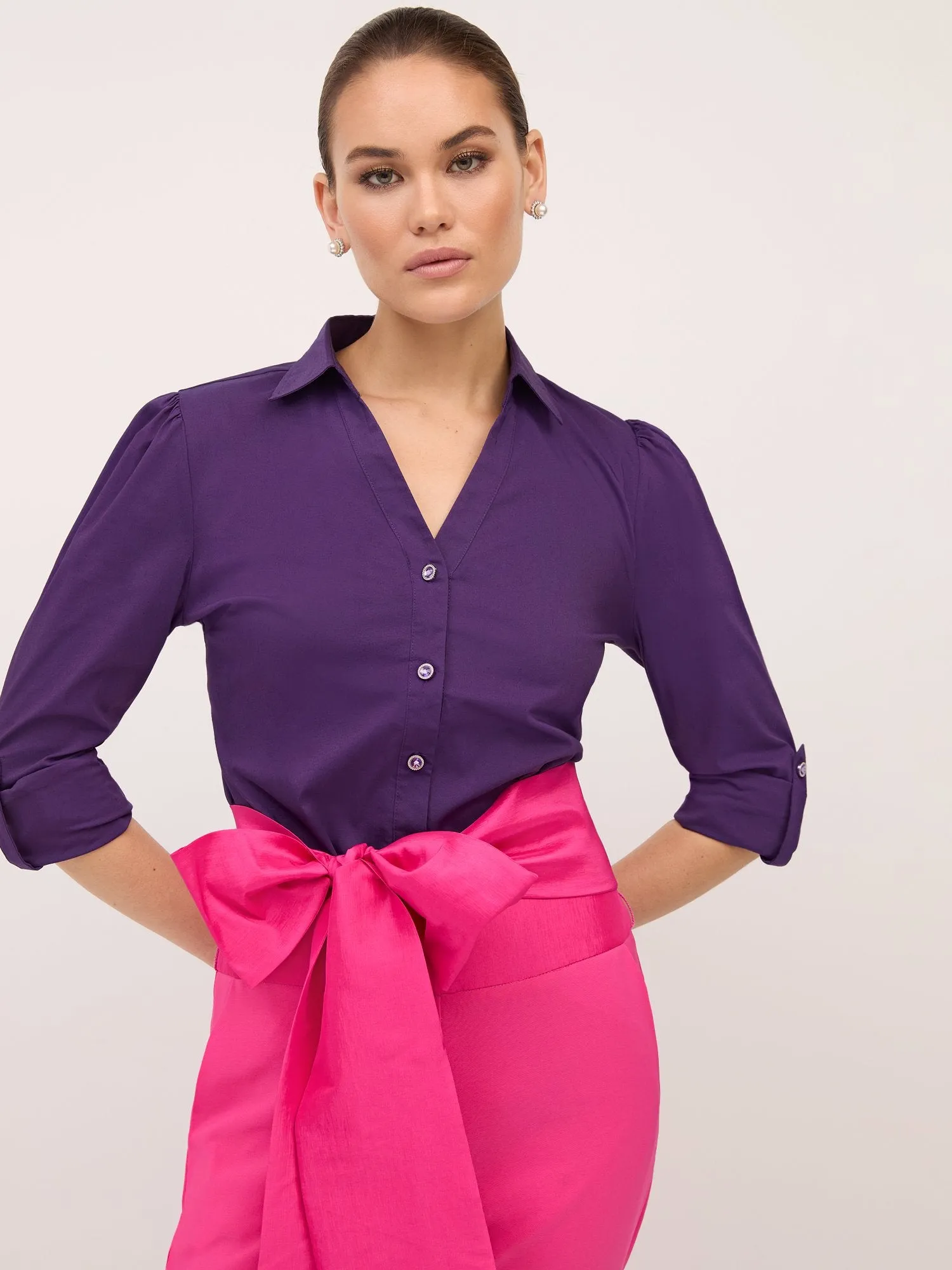 Jewel Puff-Sleeve Button-Front - NY&C Madison Shirt®