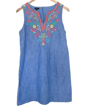 Light Spring Chambray Floral Embroidered Shift Dress