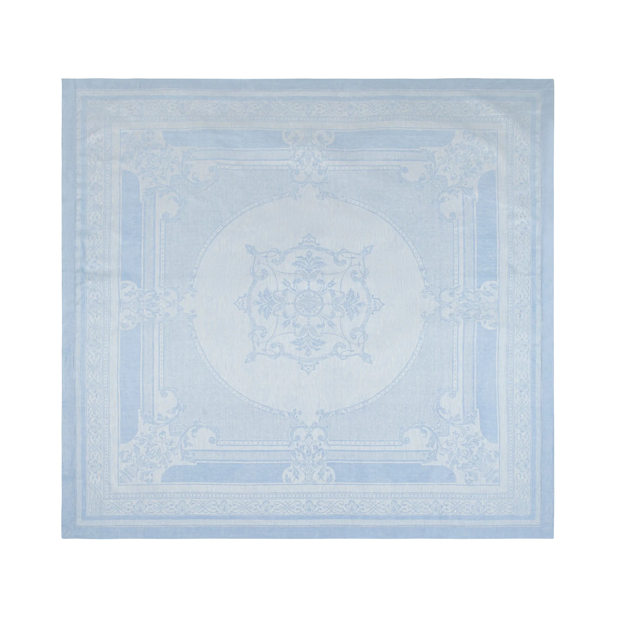 Linen Rectangular Astra Tablecloth, Ivory and Light Blue
