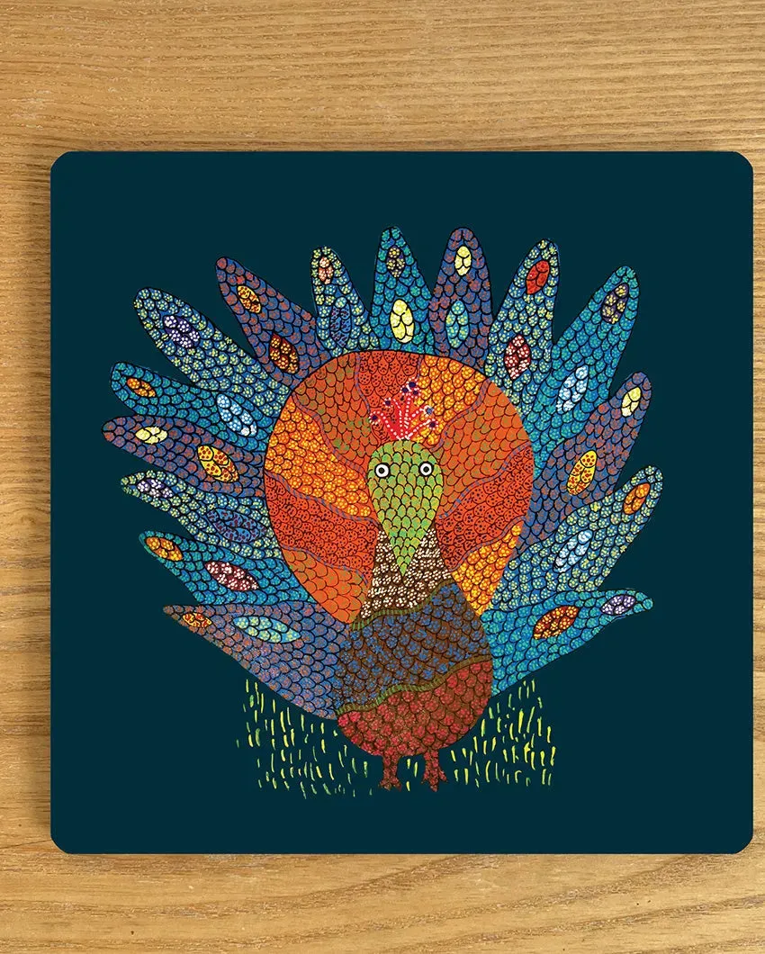 Majestic Gond Peacocks Square Artistry Trivet | 8 x 8 inches