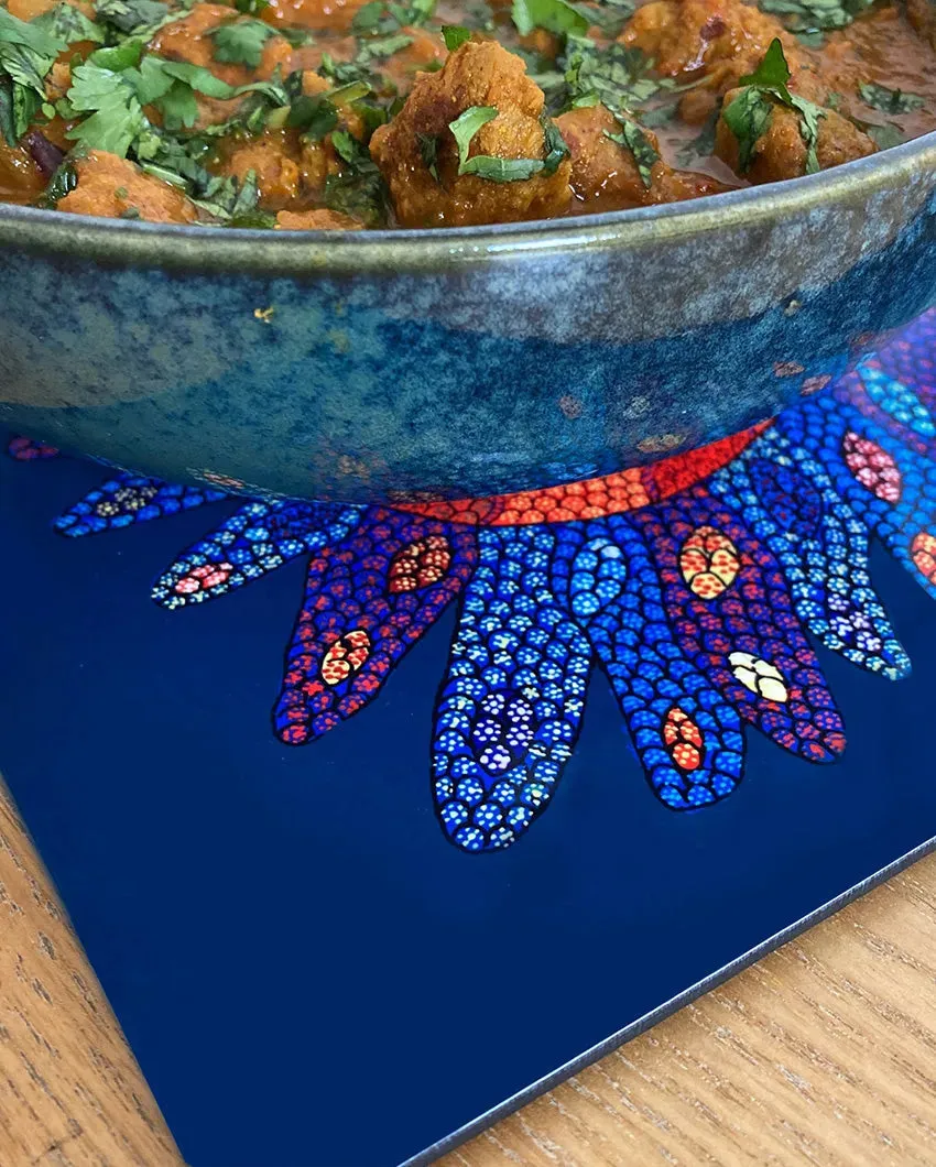Majestic Gond Peacocks Square Artistry Trivet | 8 x 8 inches