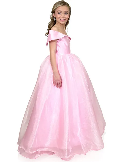 Marc Defang 5059 Size 14 Light Blue Girls Long off the shoulder A line Ballgown Princess Pageant Formal Wear