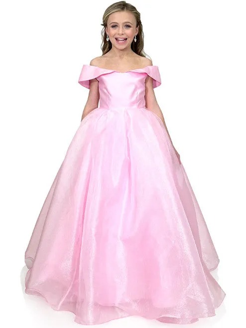 Marc Defang 5059 Size 14 Light Blue Girls Long off the shoulder A line Ballgown Princess Pageant Formal Wear