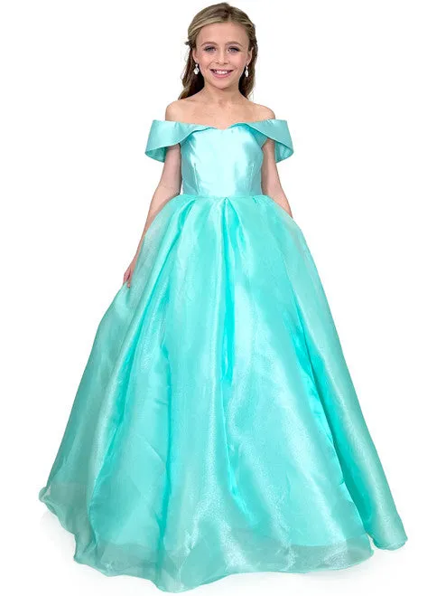 Marc Defang 5059 Size 14 Light Blue Girls Long off the shoulder A line Ballgown Princess Pageant Formal Wear