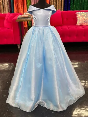 Marc Defang 5059 Size 14 Light Blue Girls Long off the shoulder A line Ballgown Princess Pageant Formal Wear