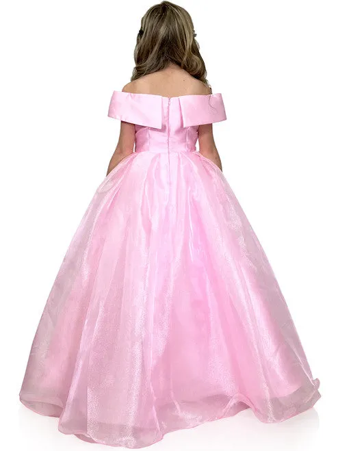 Marc Defang 5059 Size 14 Light Blue Girls Long off the shoulder A line Ballgown Princess Pageant Formal Wear