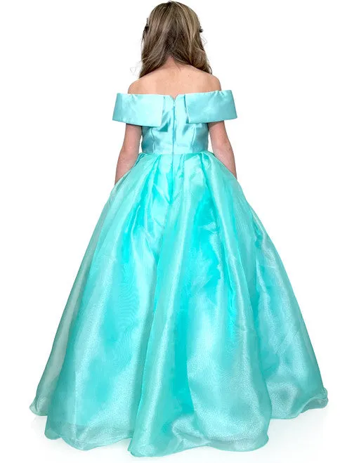 Marc Defang 5059 Size 14 Light Blue Girls Long off the shoulder A line Ballgown Princess Pageant Formal Wear