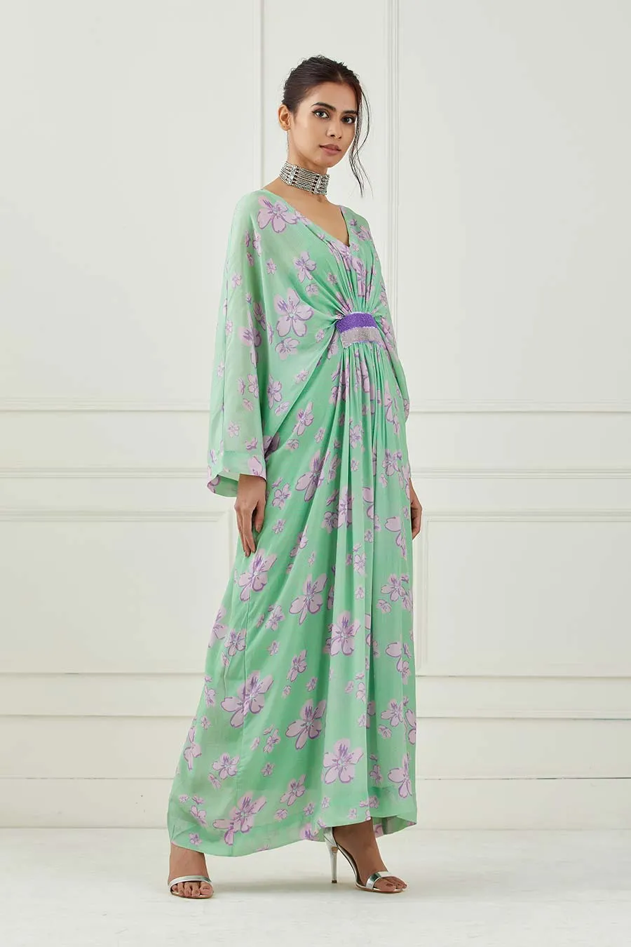 Mint Green Printed Kaftan Dress