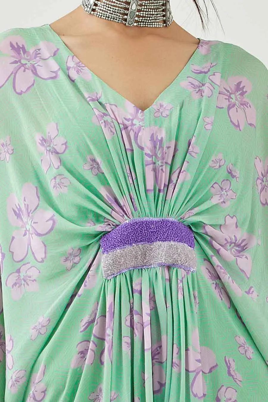 Mint Green Printed Kaftan Dress