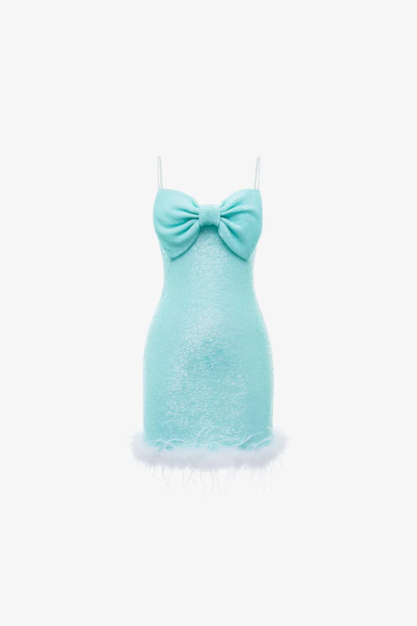 Mint Green Sequin Bow Accent Mini Dress