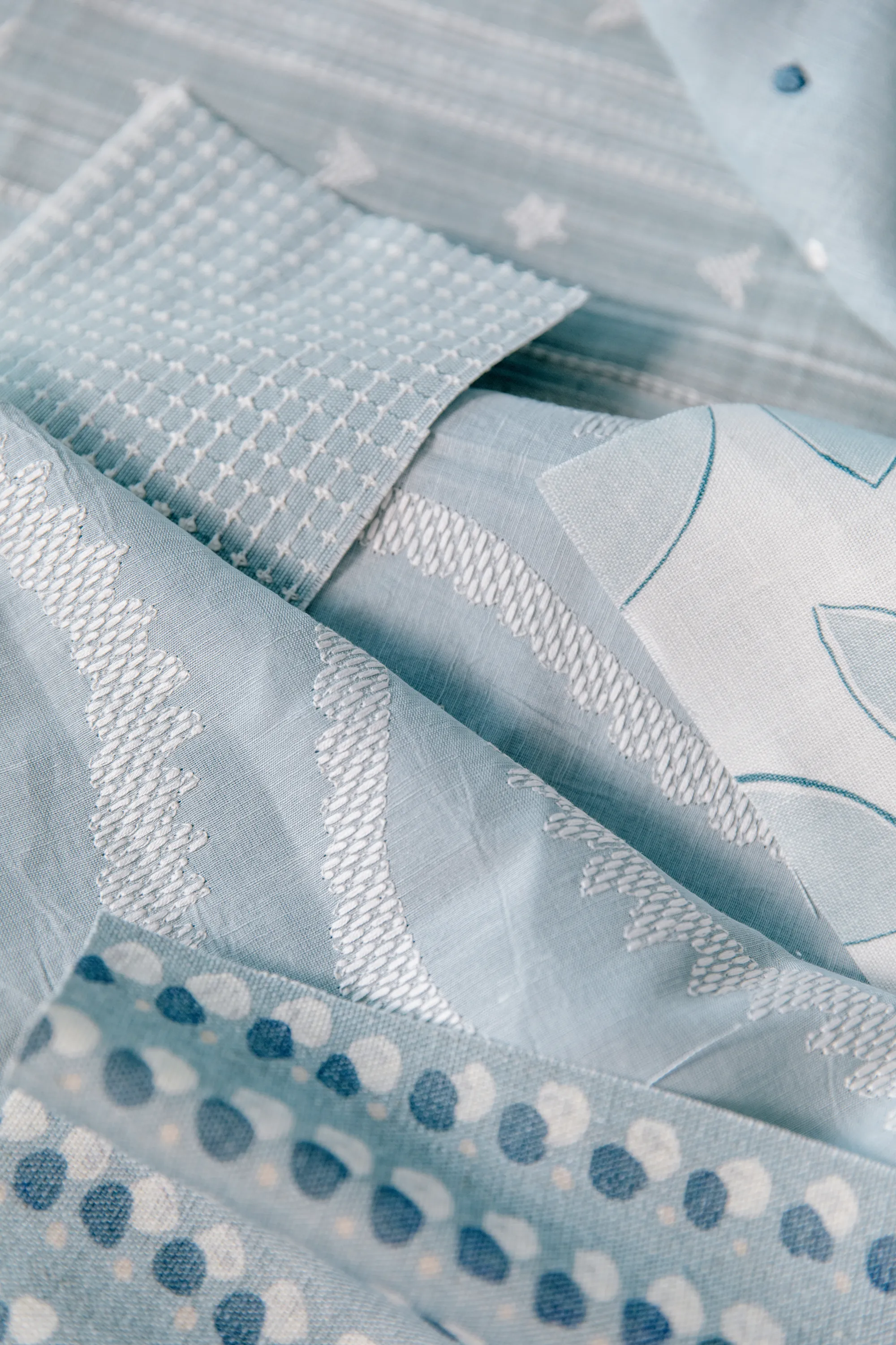 Notched Vines Sheer Fabric in Light Blue