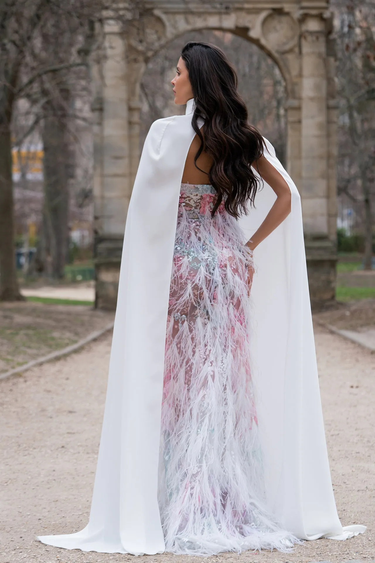 Off-Shoulder Multicolored Evening Dress