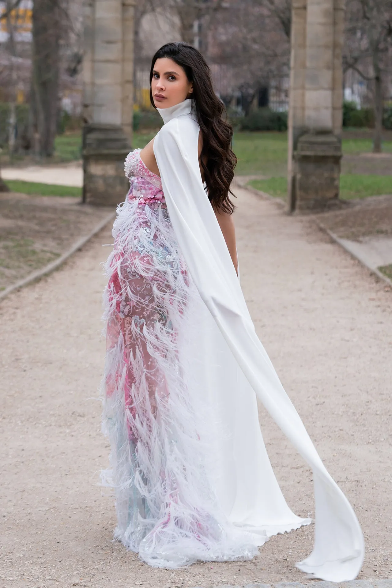Off-Shoulder Multicolored Evening Dress