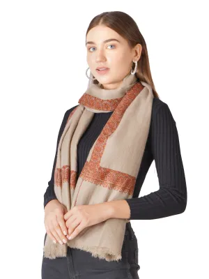 Pashwrap Kashmiri Pashmina Shawl with Border Embroidery - Natural Toosh