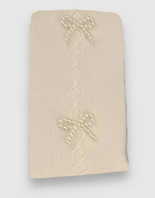 Pearl Bow Peek A Bow Tights - White