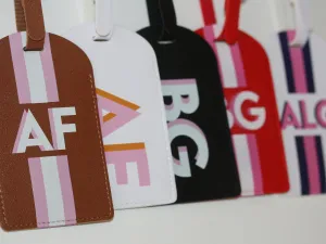 Personalized Shadow Monogram Vegan Leather Luggage Bag Tag in fun and colorful colors