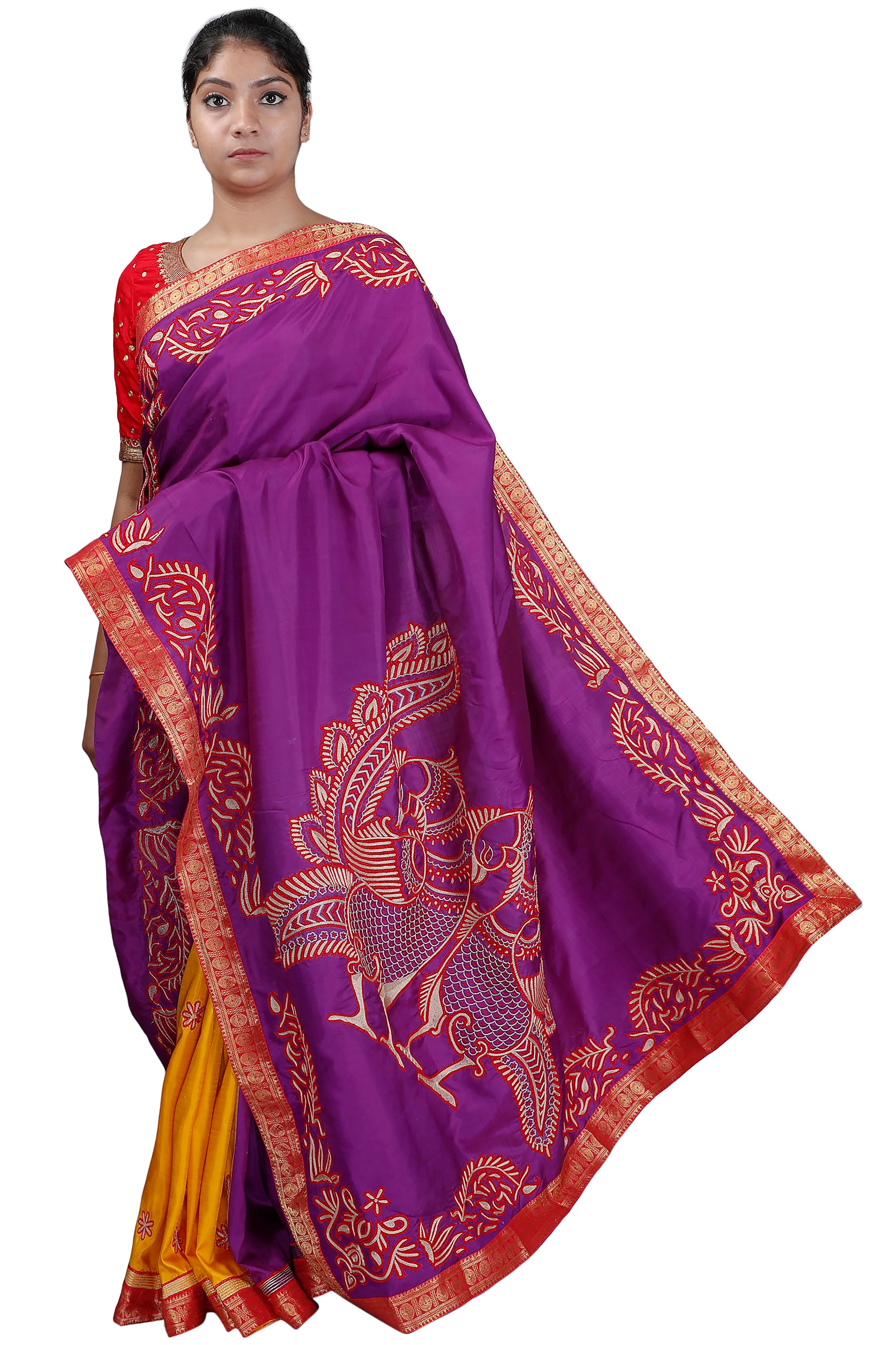 Purple-Yellow Half and Half Saree
