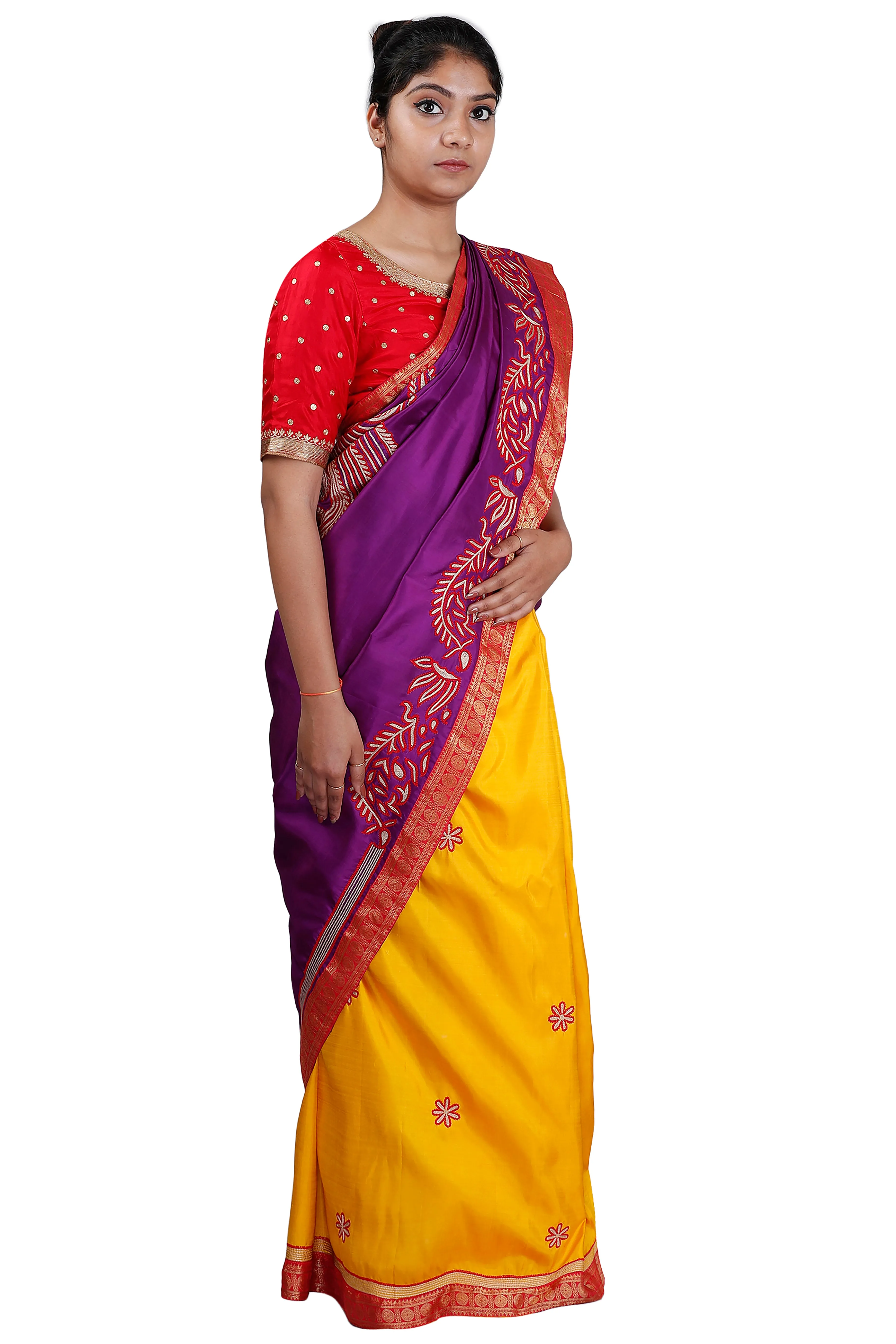 Purple-Yellow Half and Half Saree