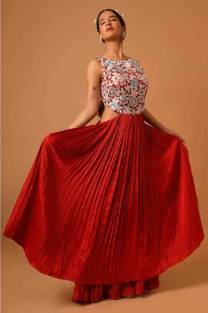 Red Layered Gathered Maxi Dress