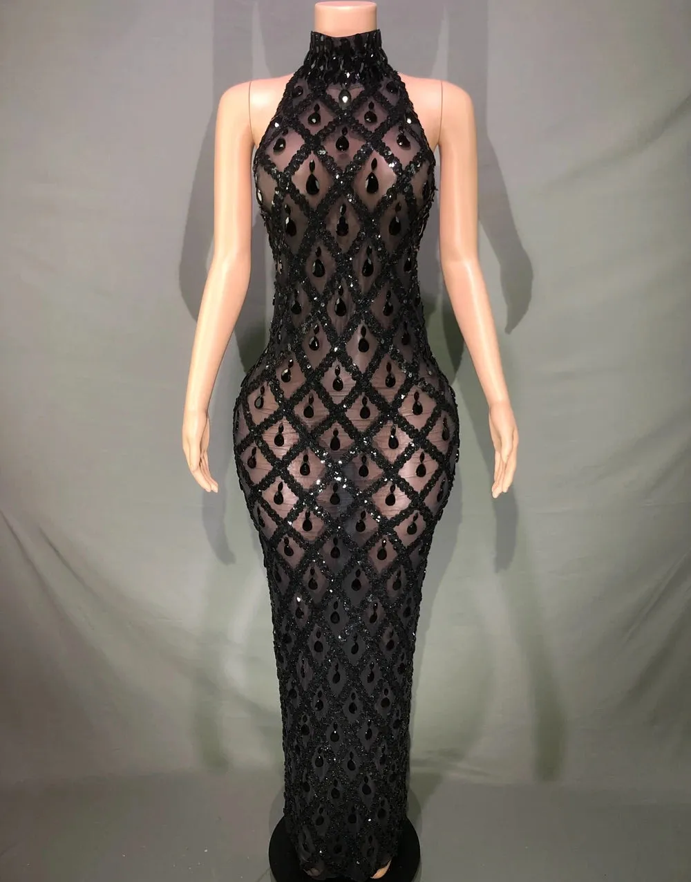 Rhinestones Elegant Sleeveless Mesh Dress