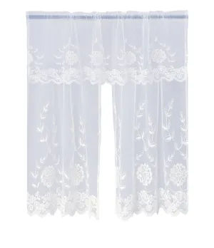 Royalty Decorative Embroidered Sheer Lace Floral Design Decorative Window Treatment Rod Pocket Kitchen Window Curtain Panel Tiers and Swag Valance