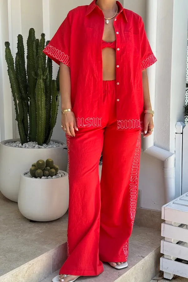 Sig Linen Shirt Scarlet Summi
