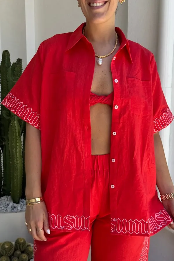Sig Linen Shirt Scarlet Summi