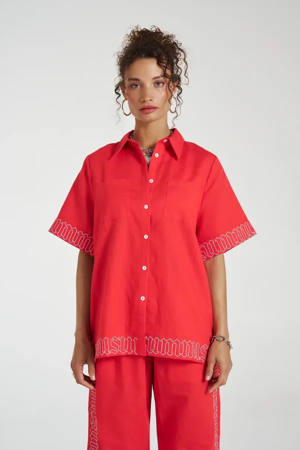 Sig Linen Shirt Scarlet Summi
