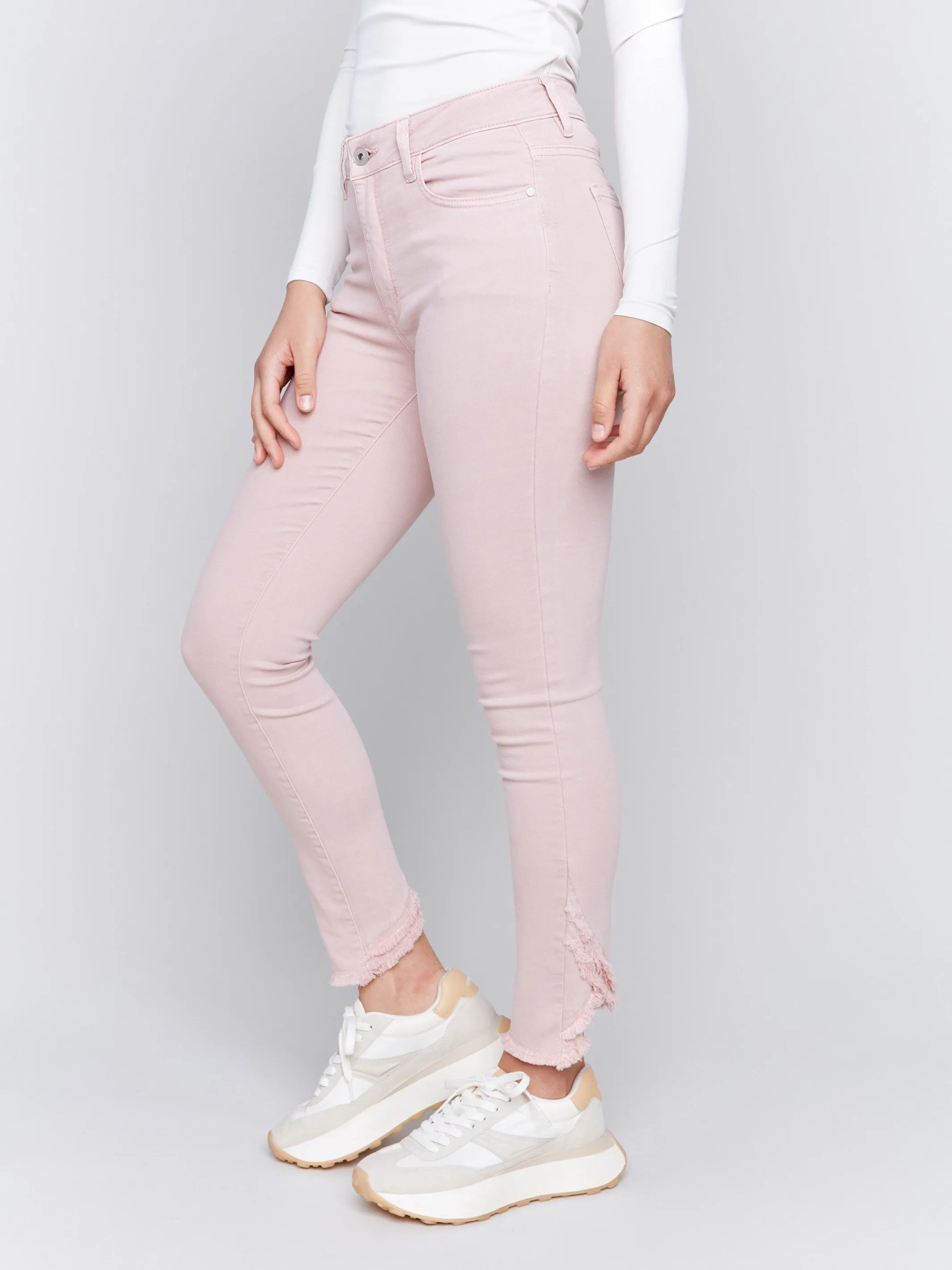 Slim Fit Twill Pants With Frayed Tulip Hem - Quartz