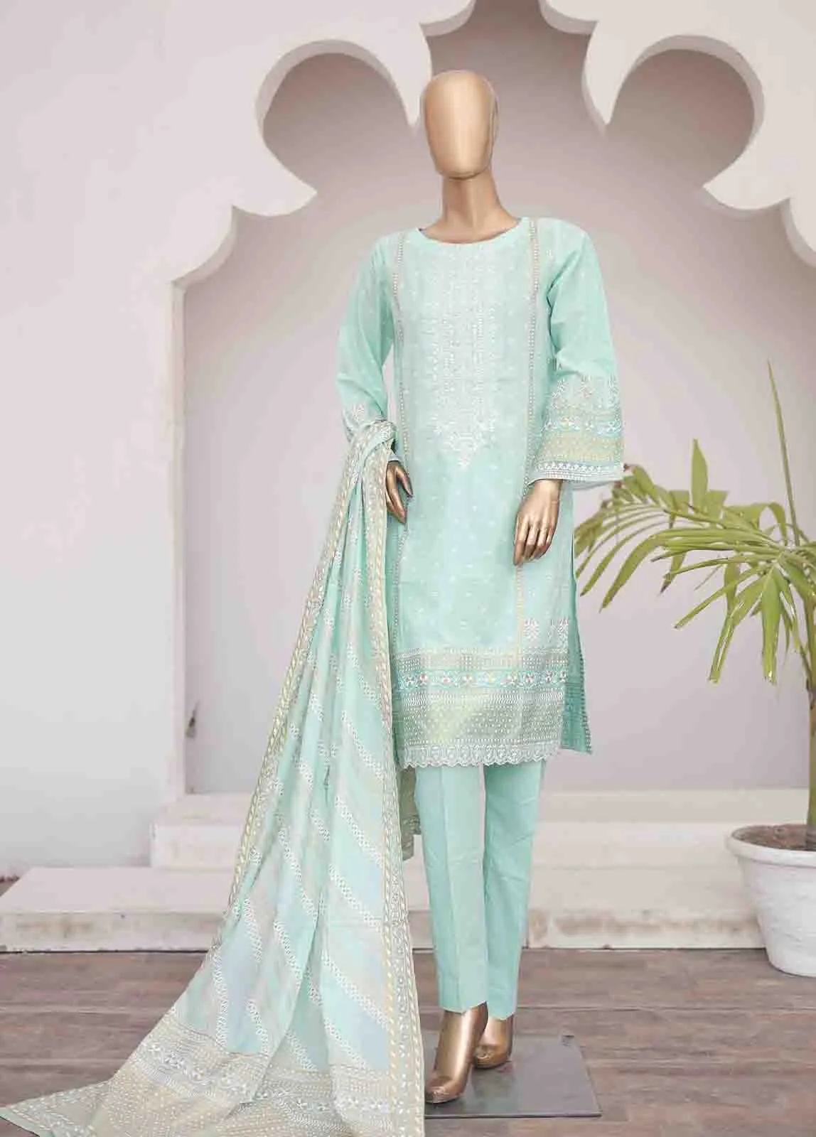 SMEMB-0355- 3 Piece Embroidered Stitched Suit