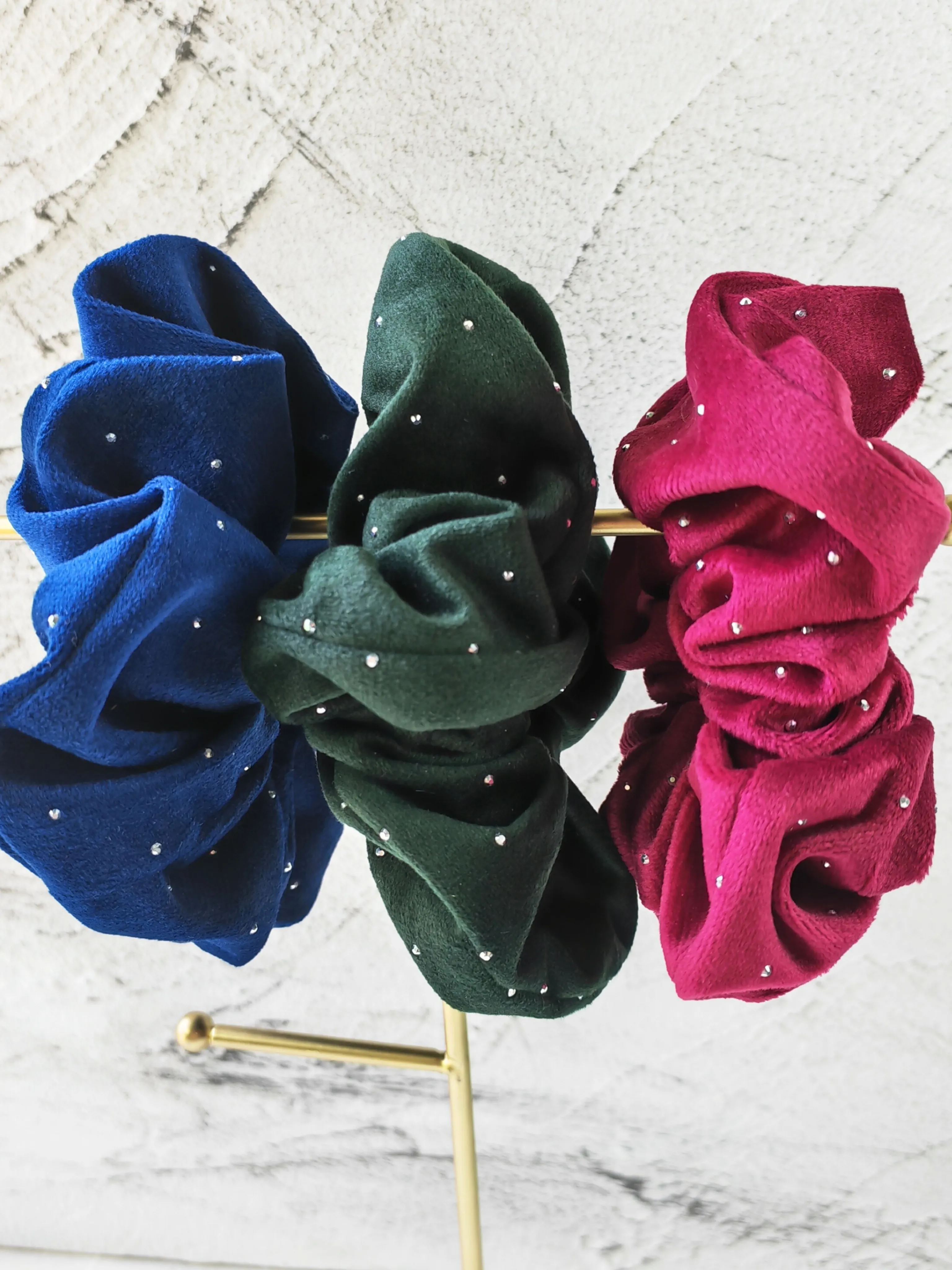Sparkling Rhinestone Velvet Polka Dot Scrunchie