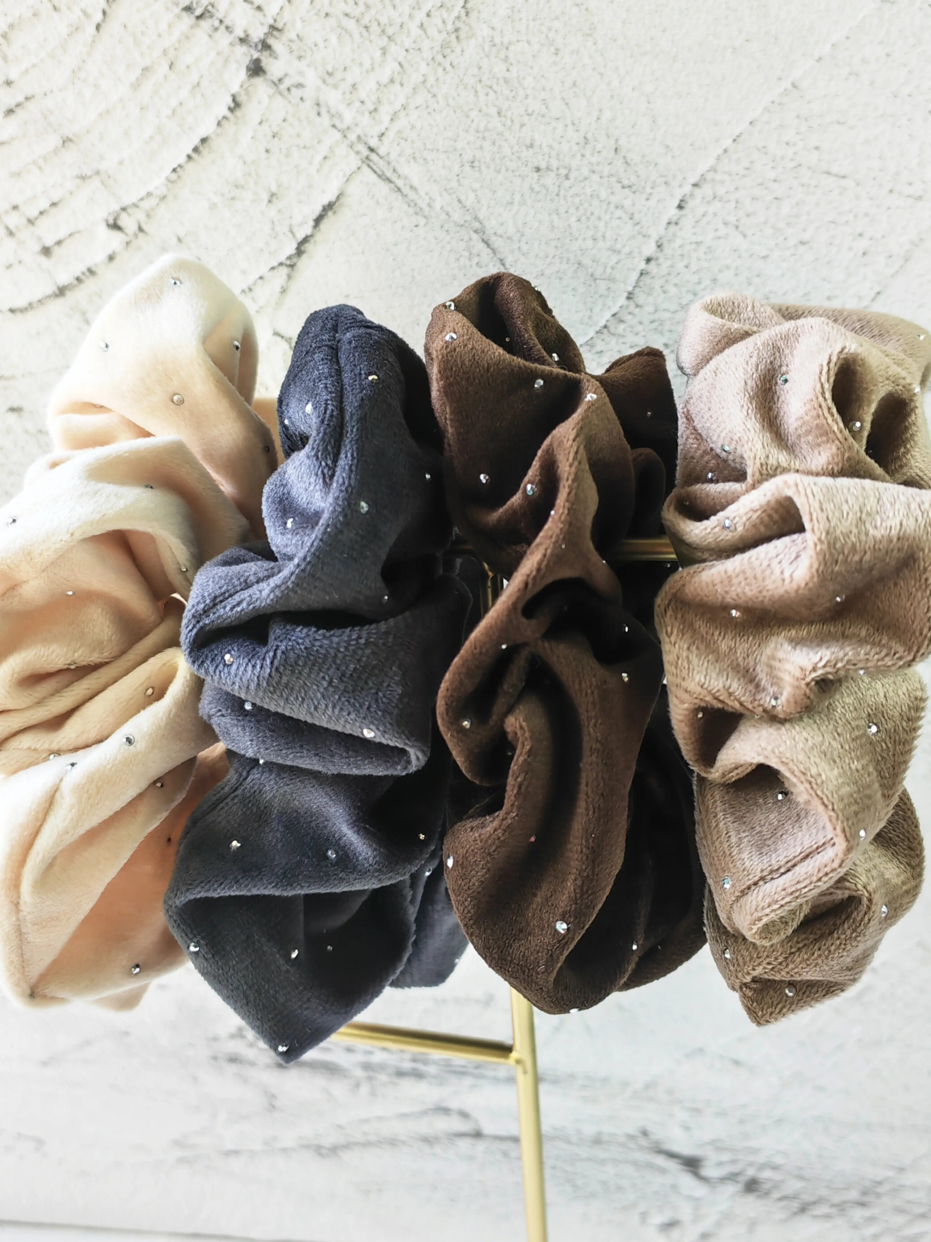 Sparkling Rhinestone Velvet Polka Dot Scrunchie