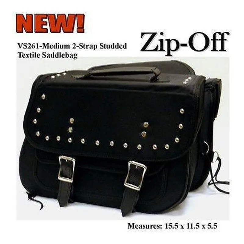 Vance VS261 Black Studded Textile Motorcycle Saddlebags for Honda Yamaha Kawasaki Indian and Harley Davidson Motorcycles