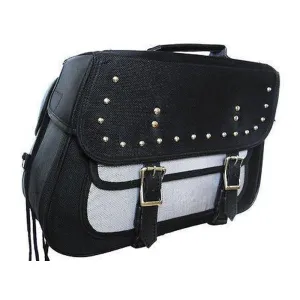 Vance VS261 Black Studded Textile Motorcycle Saddlebags for Honda Yamaha Kawasaki Indian and Harley Davidson Motorcycles