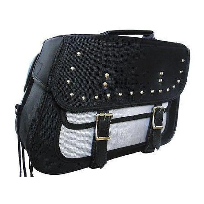 Vance VS261 Black Studded Textile Motorcycle Saddlebags for Honda Yamaha Kawasaki Indian and Harley Davidson Motorcycles