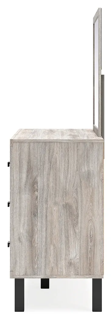 Vessalli King Panel Bed with Mirrored Dresser and 2 Nightstands in Gray