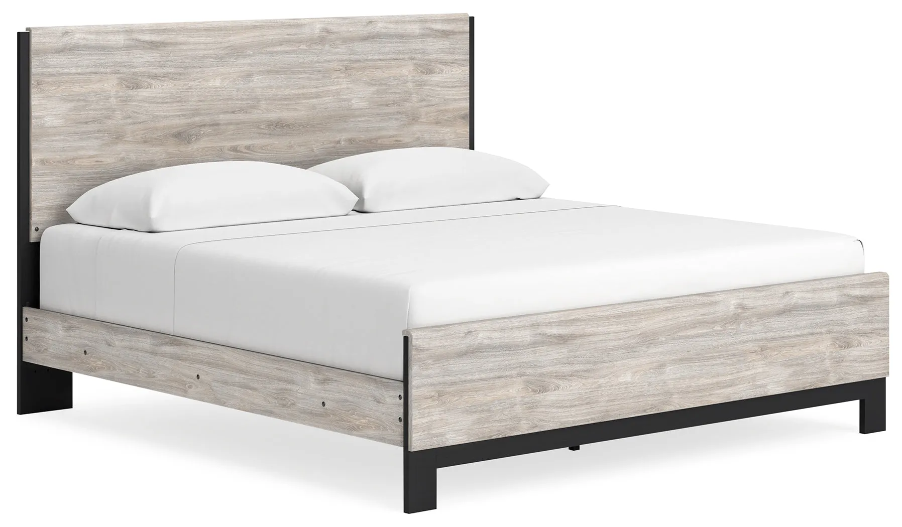 Vessalli King Panel Bed with Mirrored Dresser and 2 Nightstands in Gray