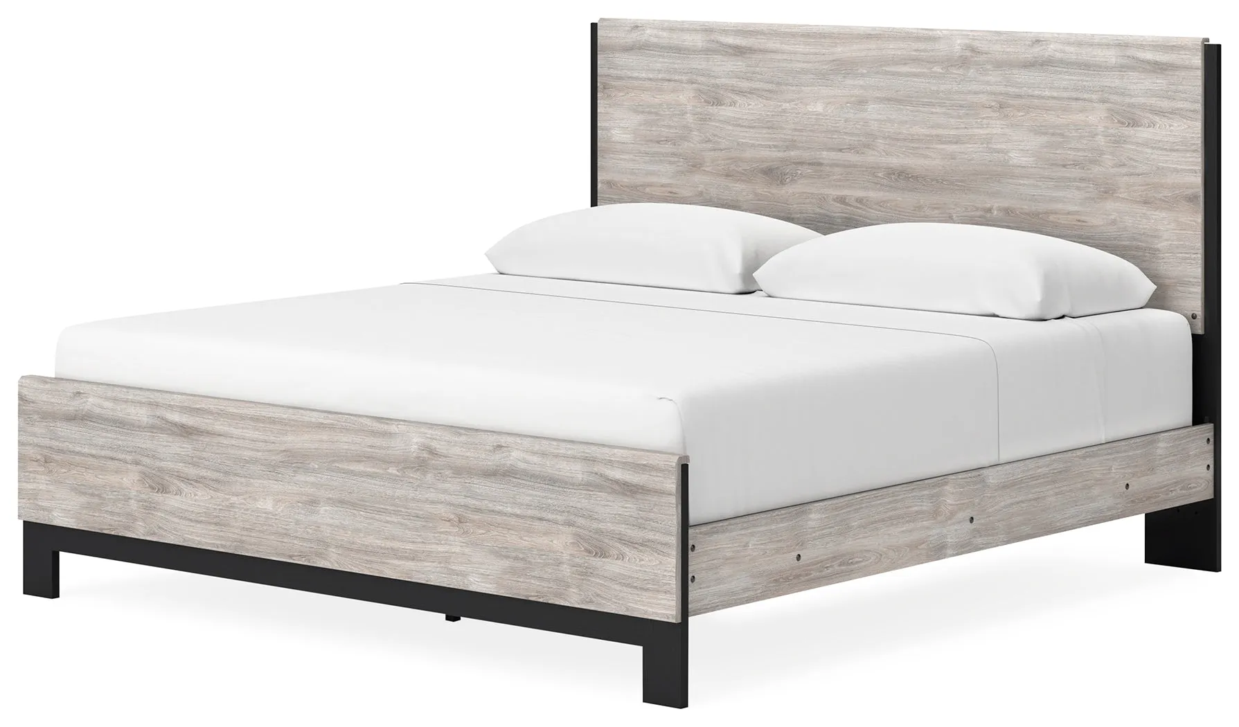 Vessalli King Panel Bed with Mirrored Dresser and 2 Nightstands in Gray