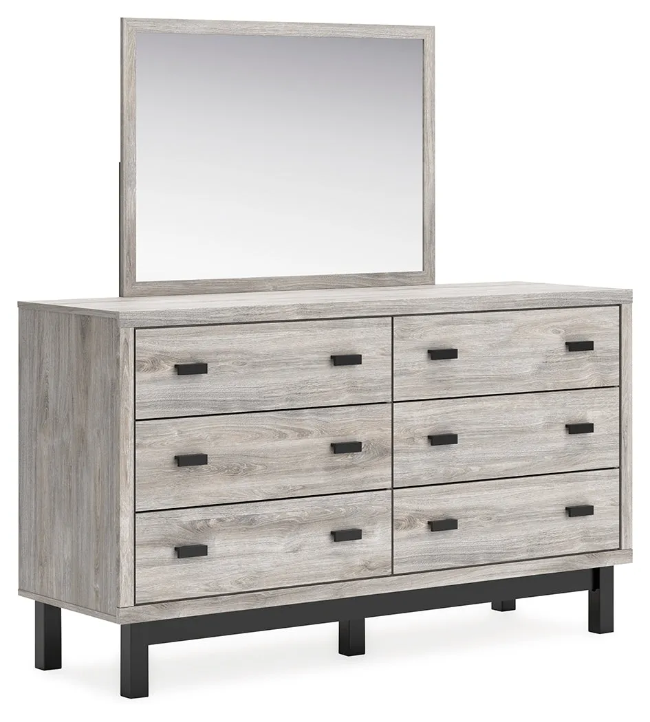Vessalli King Panel Bed with Mirrored Dresser and 2 Nightstands in Gray