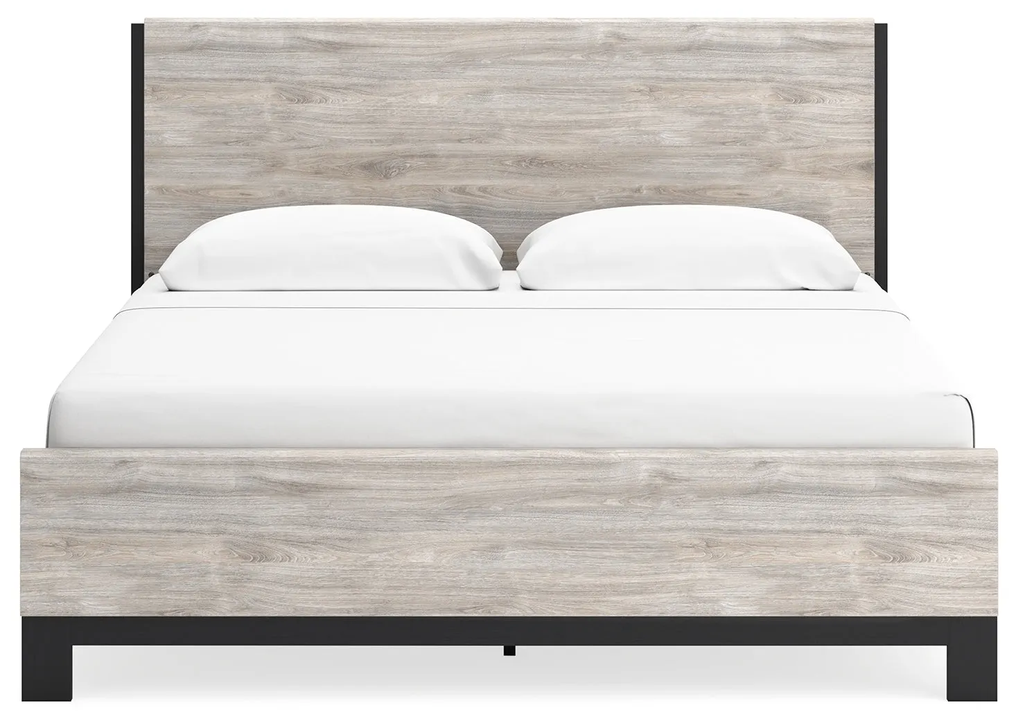 Vessalli King Panel Bed with Mirrored Dresser and 2 Nightstands in Gray
