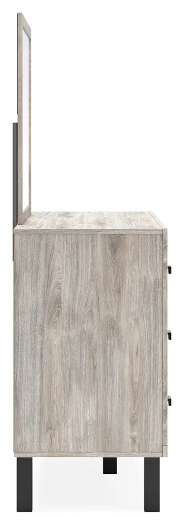 Vessalli King Panel Bed with Mirrored Dresser and 2 Nightstands in Gray