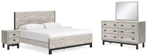 Vessalli King Panel Bed with Mirrored Dresser and 2 Nightstands in Gray