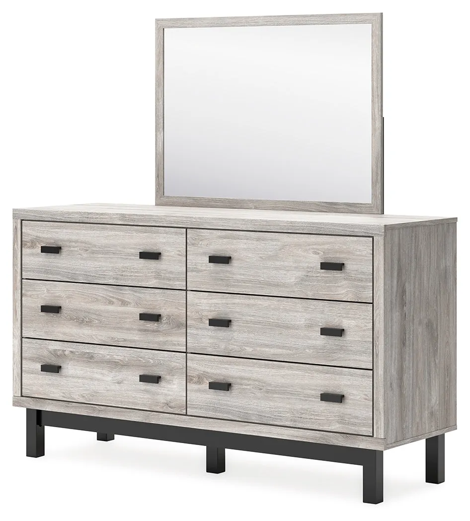 Vessalli King Panel Bed with Mirrored Dresser and 2 Nightstands in Gray